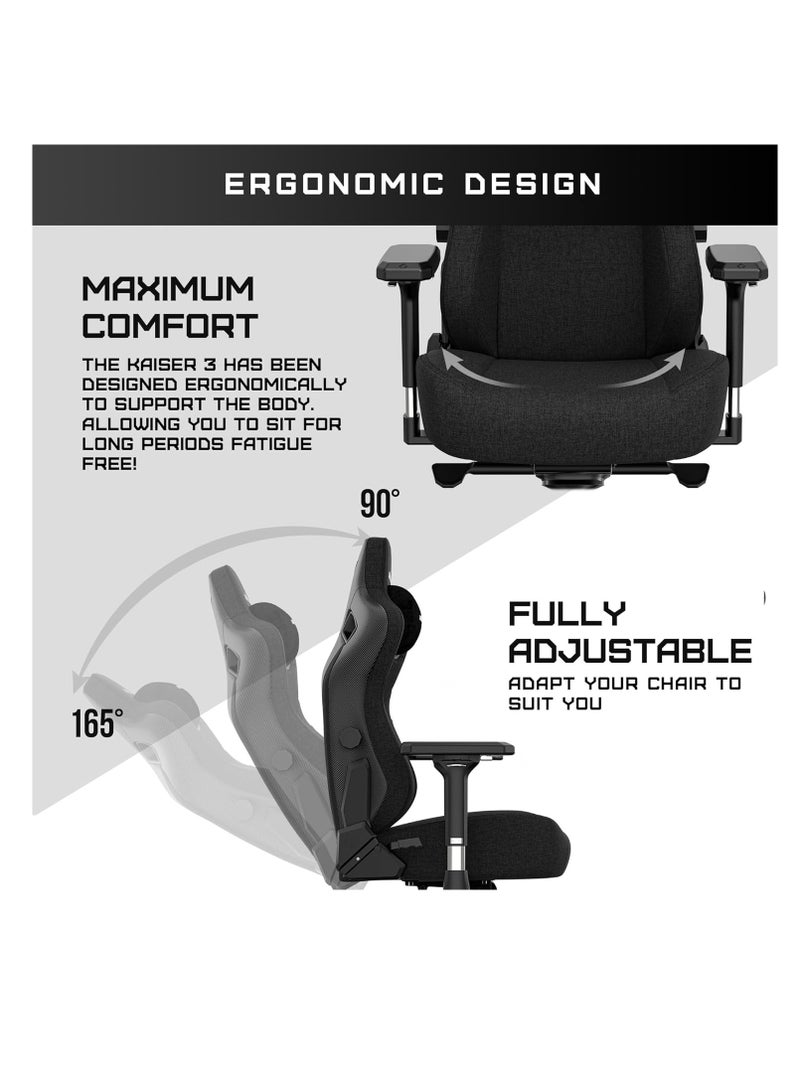 AndaSeat Kaiser 3 Series Premium Ergonomic Gaming/Office Chair , BLACK | AD12YDC-XL-01-B-PV/C