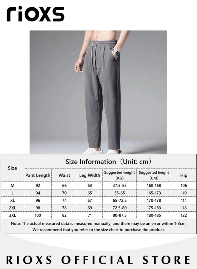 Men's Running Stretch Pants, Ice Silk Lightweight Trousers, Casual Drawstring Pants with 2 Pockets, Breathable Skin-friendly Sweatpants, Elastic Waist with Adjustable Drawstring, Comfortable for Daily Wear or Outdoor Activities