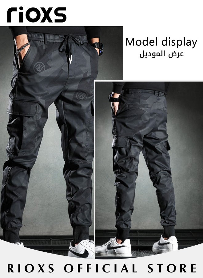 Men's Camouflage Casual Long Pants Elastic Waist Slim Fit Jogger Pants Fashionable Trendy Cargo Pants