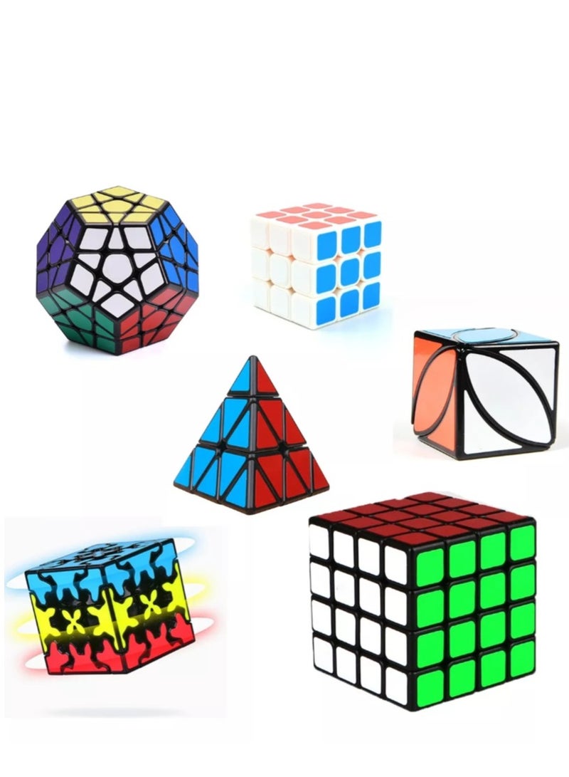 Speed Cube (6pack),3 X 3 X 3,Inclined Speed Cube,Megaminx Speed Cube,Pyraminx Speed Cube for Kids and Adult