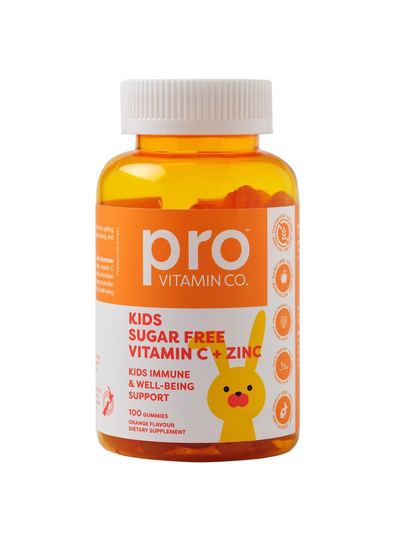 Pro Vitamin Co Kids Sugar Free Vitamin C + Zinc Gummy - Kids Immune & Well being Support, Halal, Vegan-Friendly, Pectin Base, Gluten Free - Vitamin C, Zinc - 1 Pack Orange Flavour, 100 Gummies