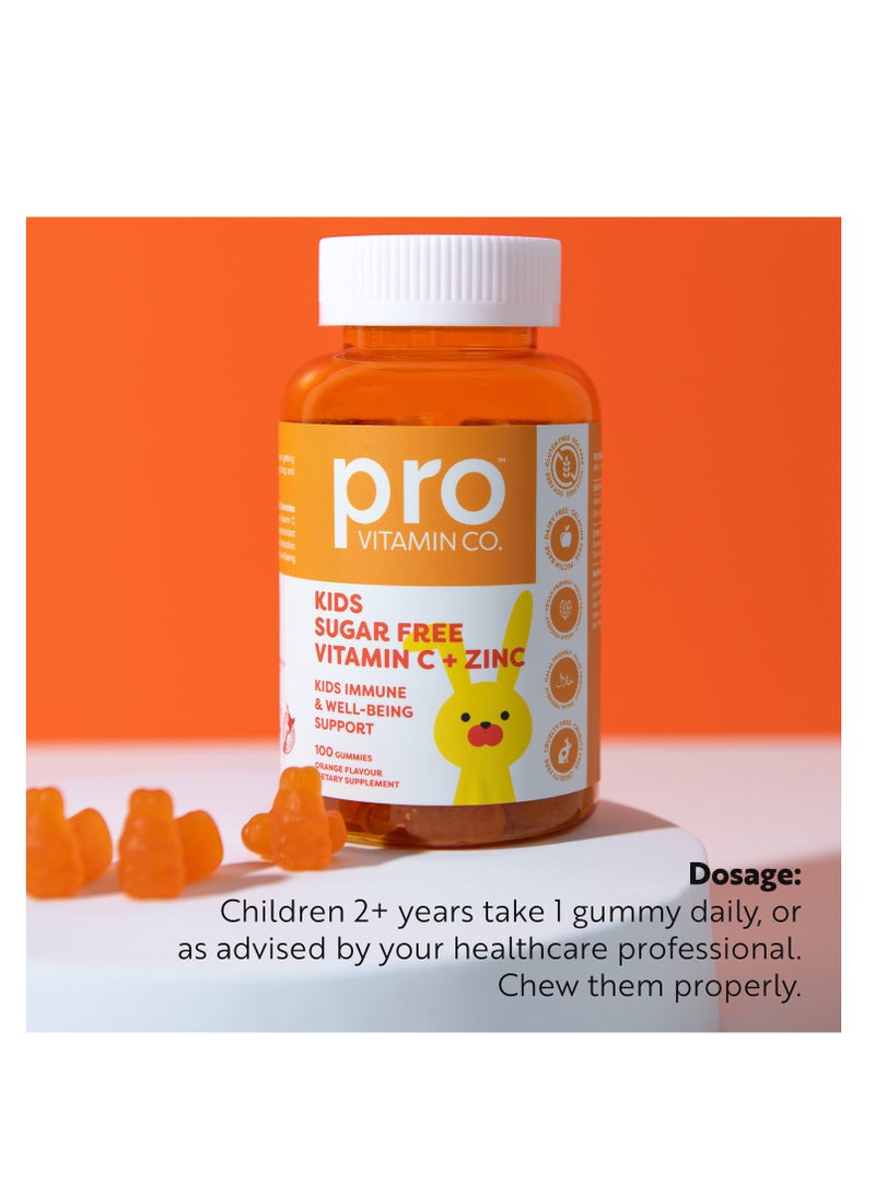 Pro Vitamin Co Kids Sugar Free Vitamin C + Zinc Gummy - Kids Immune & Well being Support, Halal, Vegan-Friendly, Pectin Base, Gluten Free - Vitamin C, Zinc - 1 Pack Orange Flavour, 100 Gummies