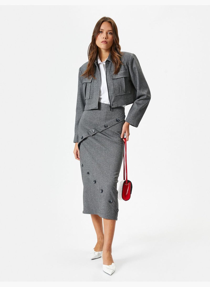Medium Rise Buttoned Midi Pencil Skirt