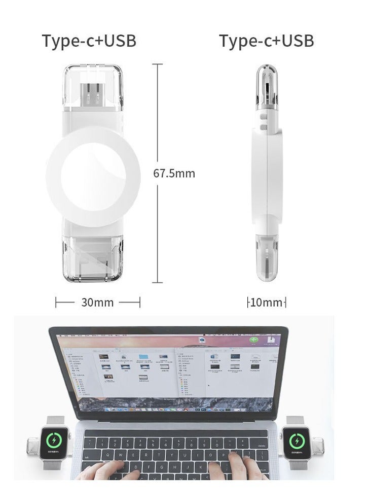 Portable Apple Watch Charger, Charger for Apple Watch 2 in 1 Portable Magnetic Wireless USB and Type-C Charger Cordless Travel Charger Quick Charge for iWatch Ultra Series 8 7 SE 6 5 4 3 2 1