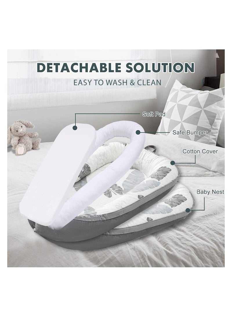 Soft Breathable Fiberfill Newborn Lounger Bed - Feather Grey