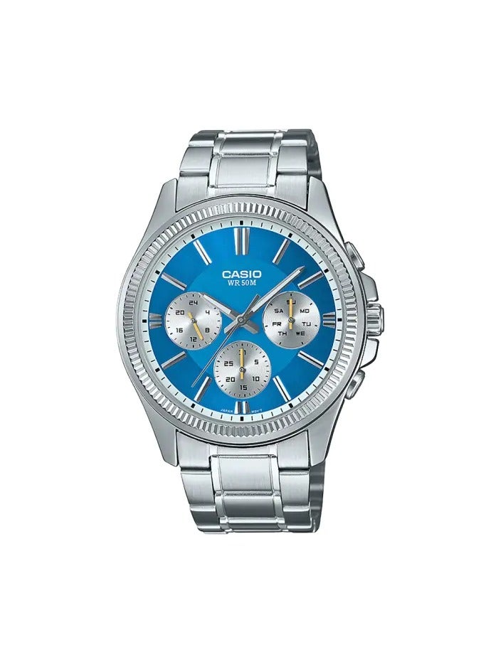 Casio Vintage Men's Silver Watch With Blue Dial - MTP-1375D-2A2VDF