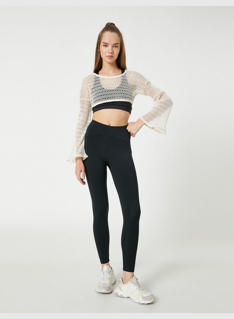 Crew Neck Long Sleeve Mesh Crop Sport T-Shirt