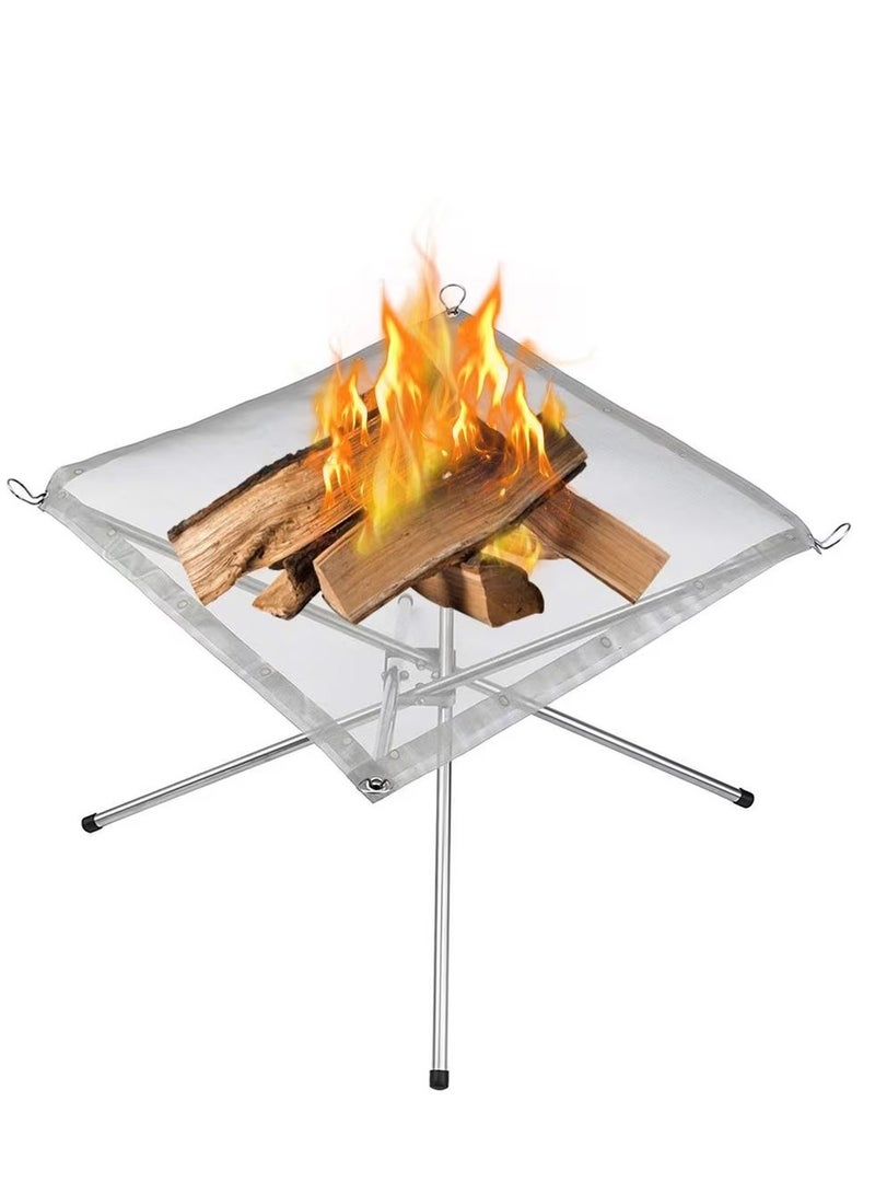 Portable Fire Pit Outdoor Mesh Screens Stainless Steel Stand, Fire Place Backyard Wood Burning Camping Fireplace