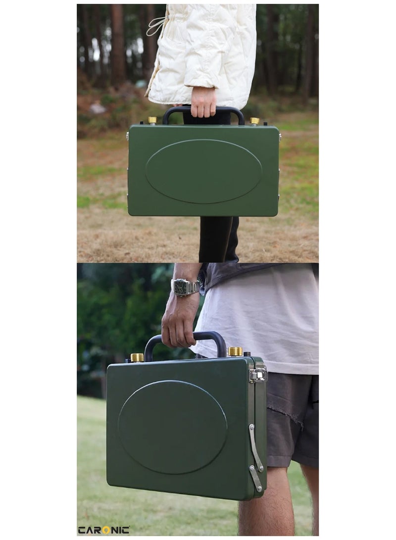Portable Camping Gas Stove Double Burner Outdoor Automatic Ignition System Enamel Pan Support Green