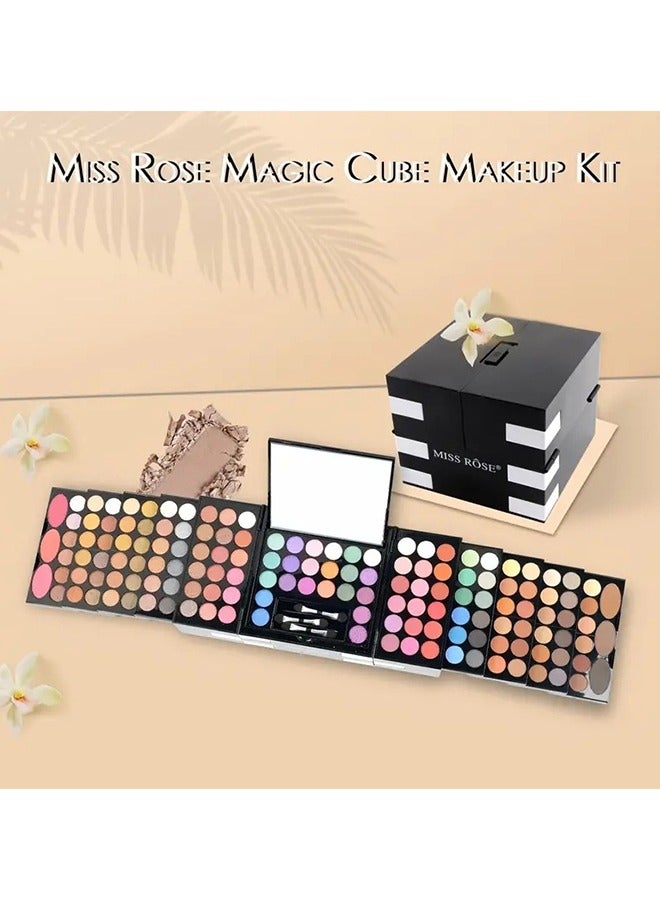 148-Color Magic Cube Makeup Kit - Includes 82-Color Pearly Eyeshadow Palette, 60-Color Matte Eyeshadow, 3-Color Blush, 3-Color Eyebrow Powder, and 3 Sponge Stick