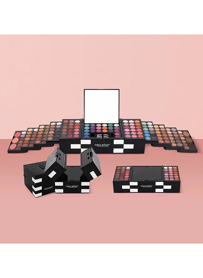 148-Color Magic Cube Makeup Kit - Includes 82-Color Pearly Eyeshadow Palette, 60-Color Matte Eyeshadow, 3-Color Blush, 3-Color Eyebrow Powder, and 3 Sponge Stick