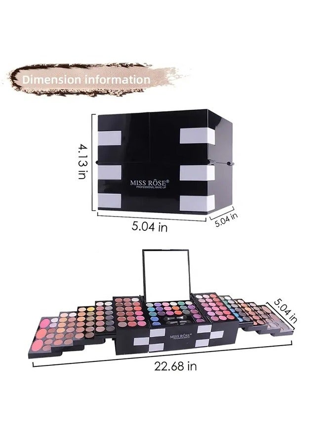 148-Color Magic Cube Makeup Kit - Includes 82-Color Pearly Eyeshadow Palette, 60-Color Matte Eyeshadow, 3-Color Blush, 3-Color Eyebrow Powder, and 3 Sponge Stick