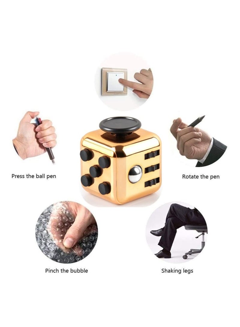 Fidget Toy Cube Toy Sensory Toy Stress Anxiety Relief Toy, Pressure Relieving Toys, Stress Reliever, Relaxing Toy Gift for Kids and Adults(Gold)