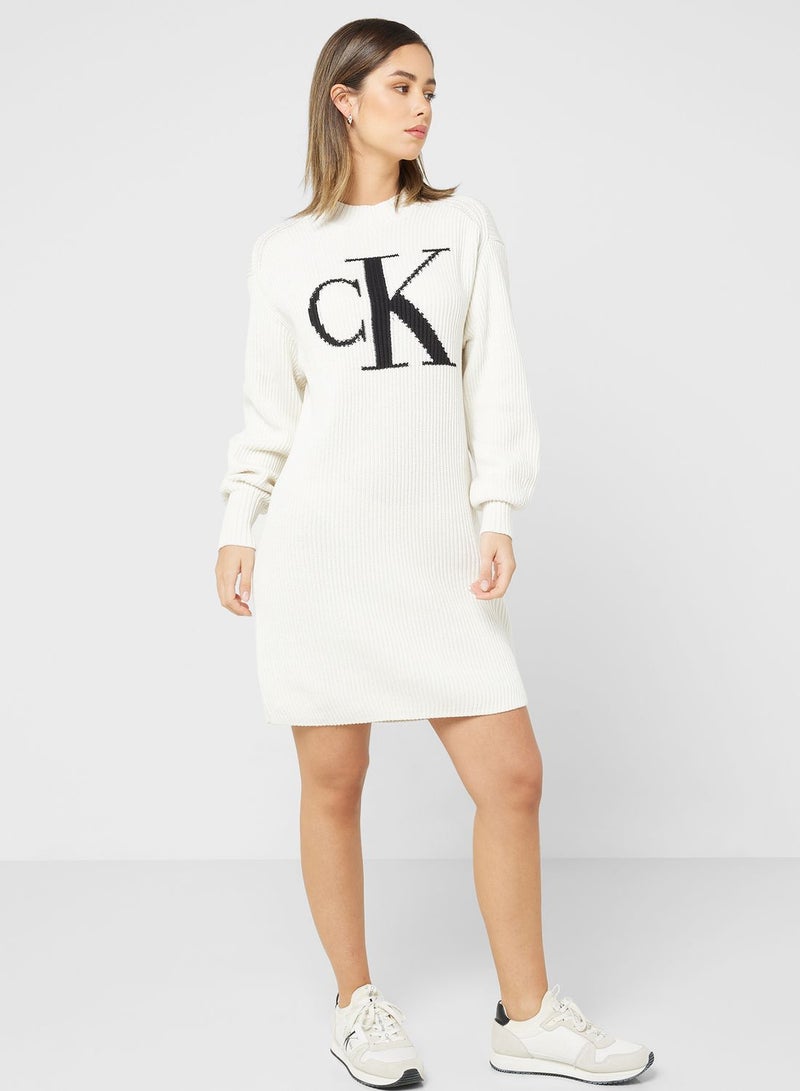 Logo Ribbed Knitted Dress