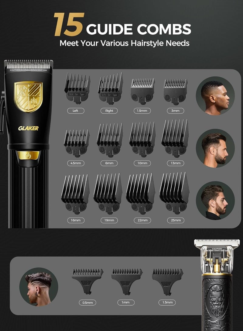 Hair Clippers for Men Professional, Cordless Clippers for Hair Cutting, Men's Hair Clippers and Trimmer Kit for Barber with LED Display 15 Guide Combs