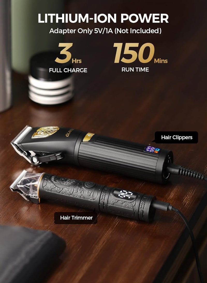 Hair Clippers for Men Professional, Cordless Clippers for Hair Cutting, Men's Hair Clippers and Trimmer Kit for Barber with LED Display 15 Guide Combs