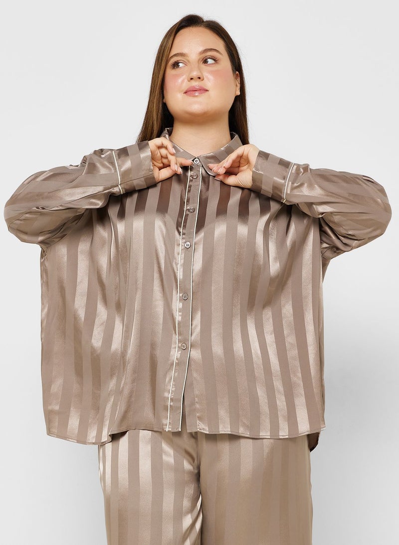 Striped Button Down Shirt & Pyjama Set