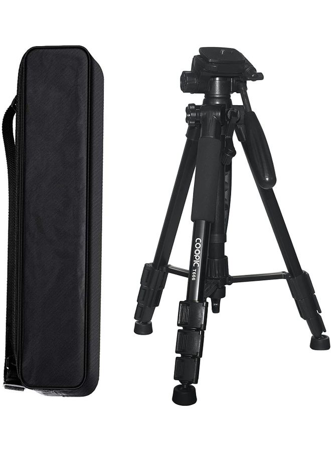 T666 Lightweight Tripod 140Cm/55Inch Aluminum Camera Tripod, 3 Way Swivel Pan Head Black