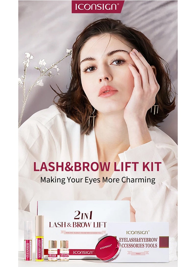 Iconsign 2 in 1 Eyelash and Eyebrow Lifting Permint Kit with all Necessary Tools and Nourish Lotion