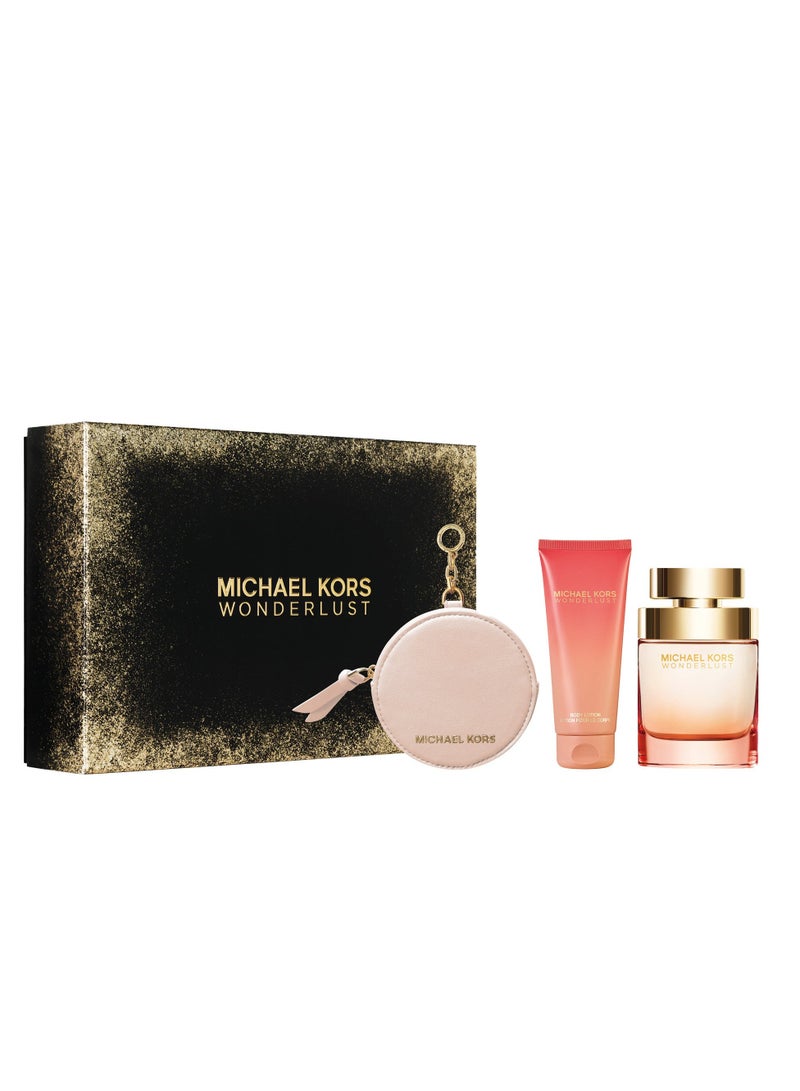 Michael Kors Wonderlust EDP Nat Spray 100 Ml + 1 Tube Body Lotion 100 Ml + Mk Round Purse Gift Set