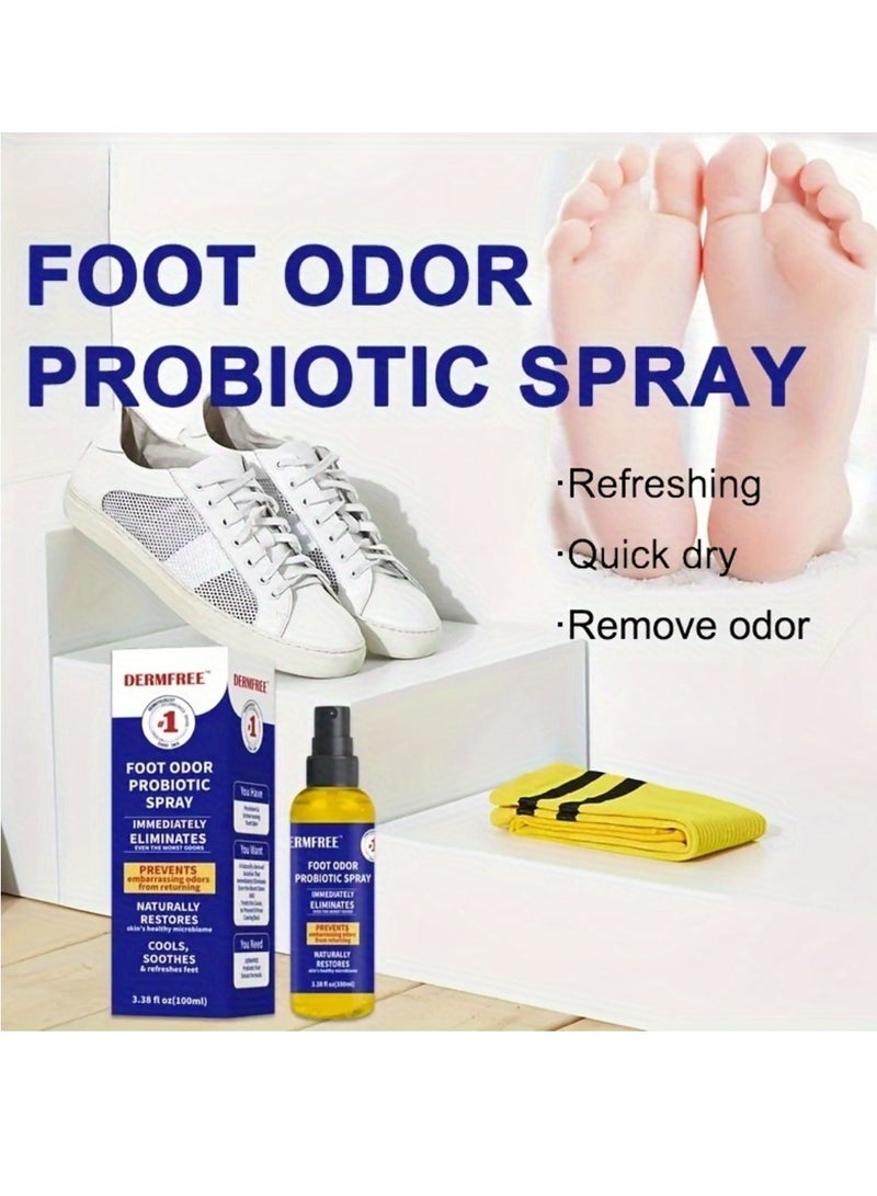 100ml Foot Odor Probiotic Spray Foot Odor Remover Spray Immediately Eliminates and Prevent Odor from Returning Cool Refresh Foot and Shoe Deodorant Spray with Castor Seed Oil and Mint Odor Eliminator