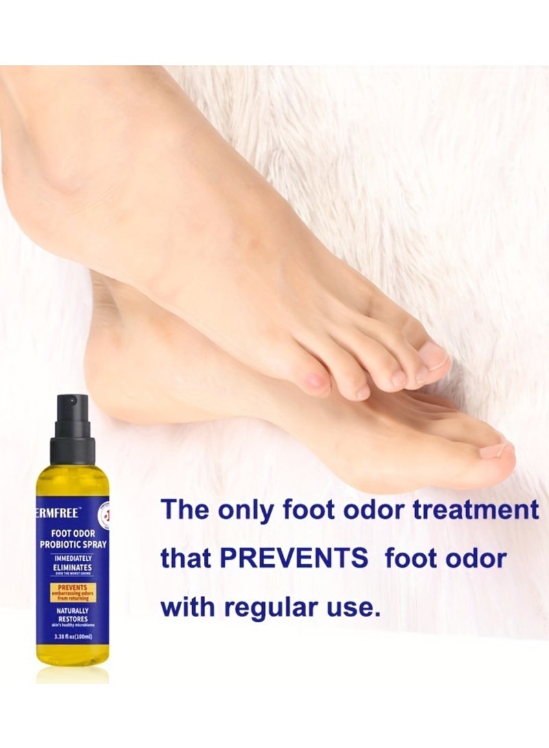 100ml Foot Odor Probiotic Spray Foot Odor Remover Spray Immediately Eliminates and Prevent Odor from Returning Cool Refresh Foot and Shoe Deodorant Spray with Castor Seed Oil and Mint Odor Eliminator