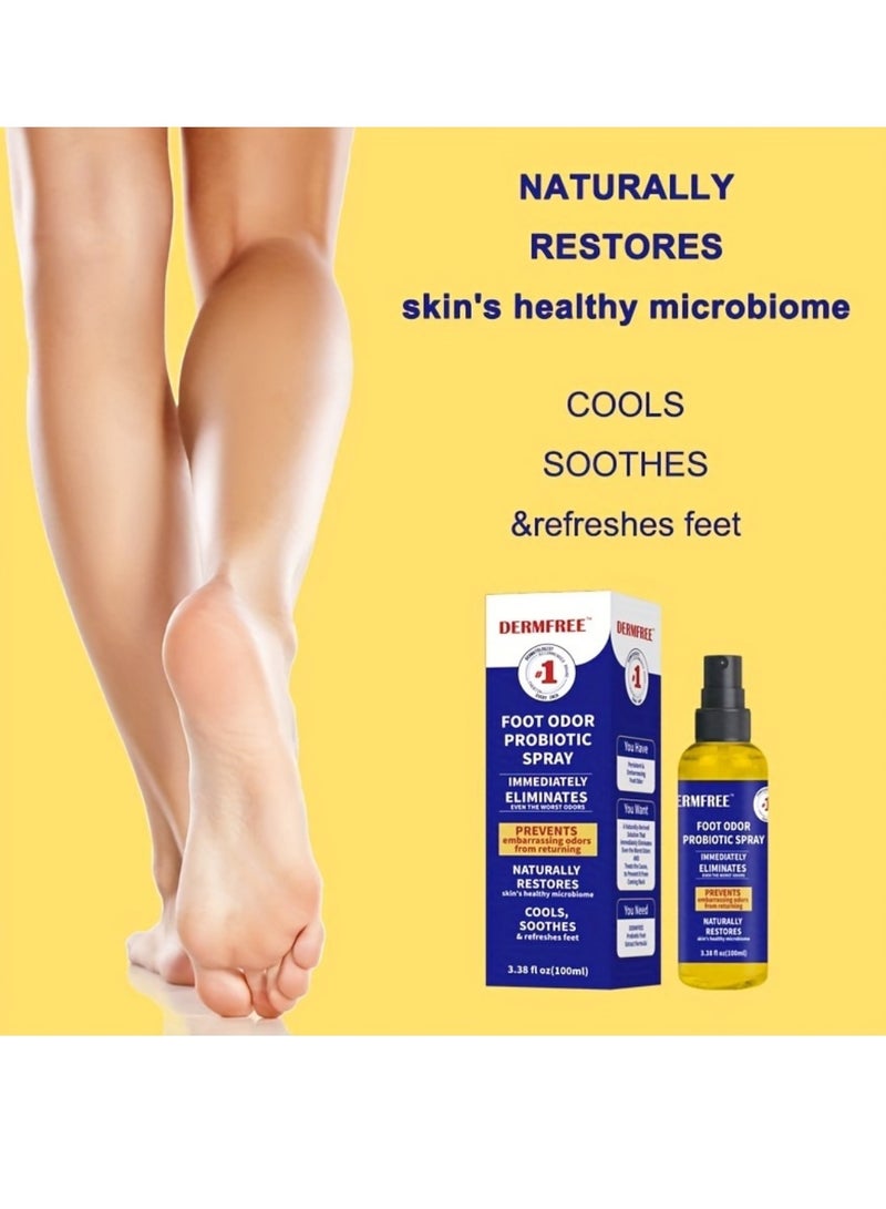 100ml Foot Odor Probiotic Spray Foot Odor Remover Spray Immediately Eliminates and Prevent Odor from Returning Cool Refresh Foot and Shoe Deodorant Spray with Castor Seed Oil and Mint Odor Eliminator