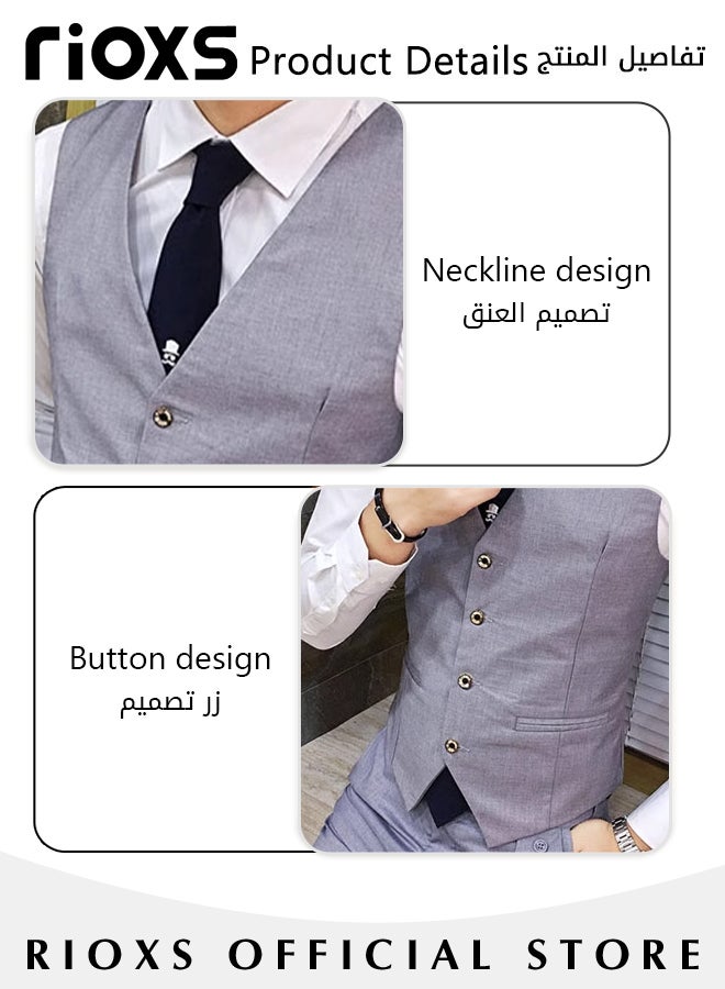 Men's Suit Vest,Causal Formal Waistcoat,V-neck Suit Vests,Four Buttons Blazer Slim Vest Top,Solid Color Single Breasted Business Suits Skinny Vest,Wedding Party Dress Waistcoat