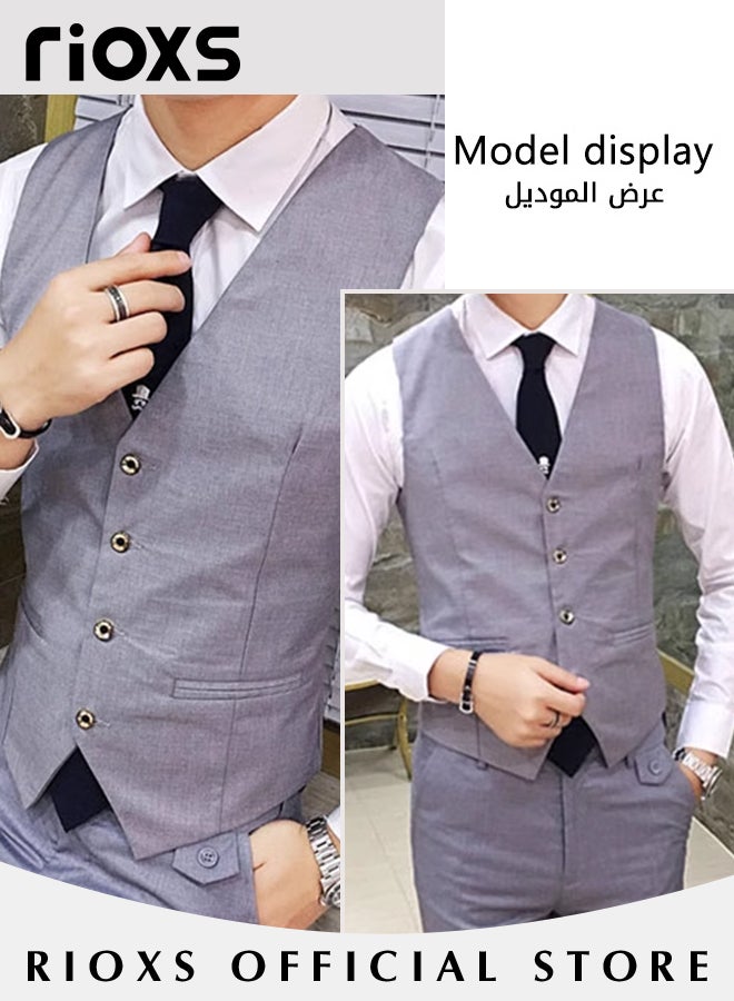 Men's Suit Vest,Causal Formal Waistcoat,V-neck Suit Vests,Four Buttons Blazer Slim Vest Top,Solid Color Single Breasted Business Suits Skinny Vest,Wedding Party Dress Waistcoat