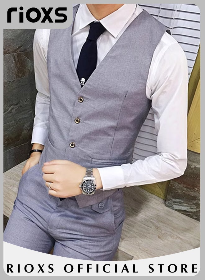 Men's Suit Vest,Causal Formal Waistcoat,V-neck Suit Vests,Four Buttons Blazer Slim Vest Top,Solid Color Single Breasted Business Suits Skinny Vest,Wedding Party Dress Waistcoat