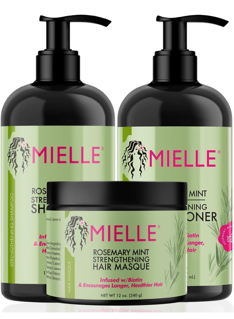 Organics Rosemary Mint Strengthening Set - Shampoo, Conditioner, Hair Mask - Infused With Biotin, Cleanses And Helps Strengthen Weak And Brittle Hair 1050ml