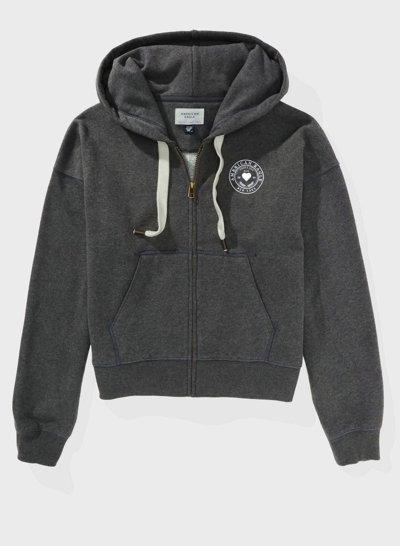 Graphic Zip Through Hoodie