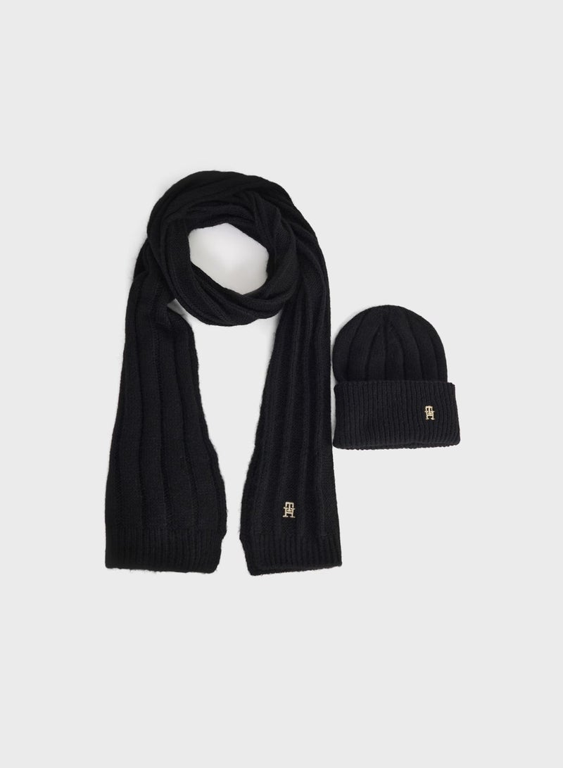 Logo Beanie & Scarves Set