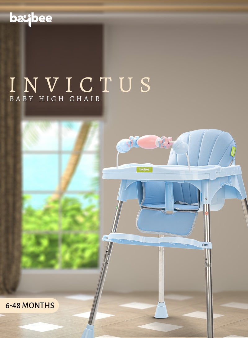 3 In 1 Invictus Baby High Chair For Kids With 2 Adjustable Height & Footrest, Baby Toddler Feeding Chair Booster Seat With Tray, Safety Belt Kids High Chair For Baby 6 Months To 4 Years Boy Girl Blue