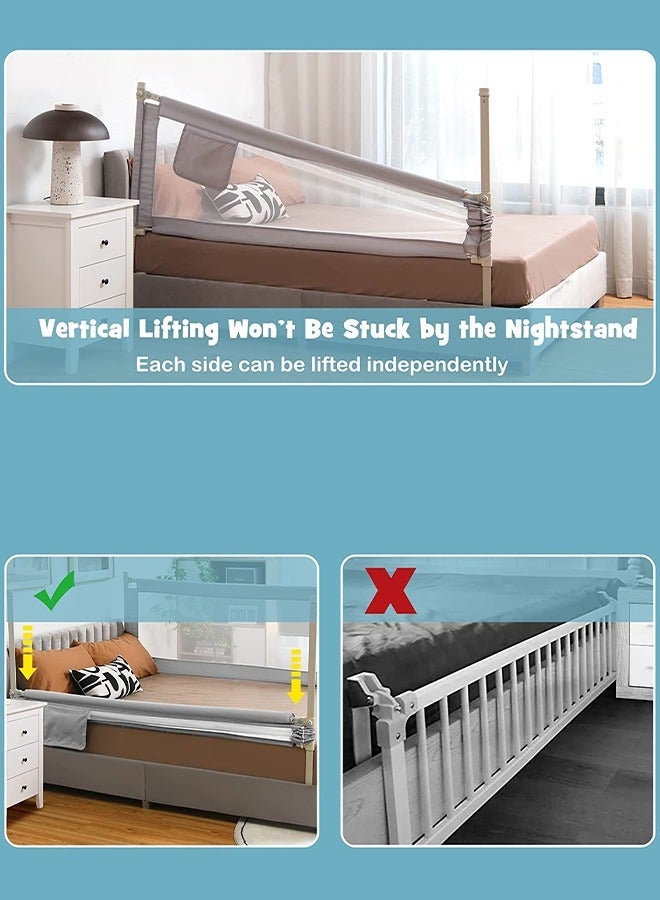 BAYBEE 180x63cm Baby Bed Rail Guard for Baby Toddlers Safety, Portable Kids Bedrail Safeguard Bed Fence Barrier with Adjustable Height Foldable Single Side Bed Protector for Newborn Baby Falling Blue