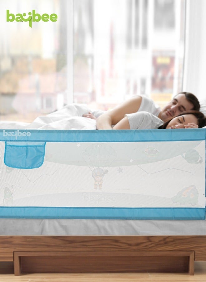 BAYBEE 180x63cm Baby Bed Rail Guard for Baby Toddlers Safety, Portable Kids Bedrail Safeguard Bed Fence Barrier with Adjustable Height Foldable Single Side Bed Protector for Newborn Baby Falling Blue