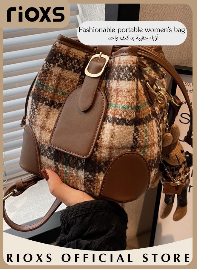 Women's Fashion Tote Shoulder Bag Lightweight Crossbody Bag Small Trendy Design Retro Bucket Bag