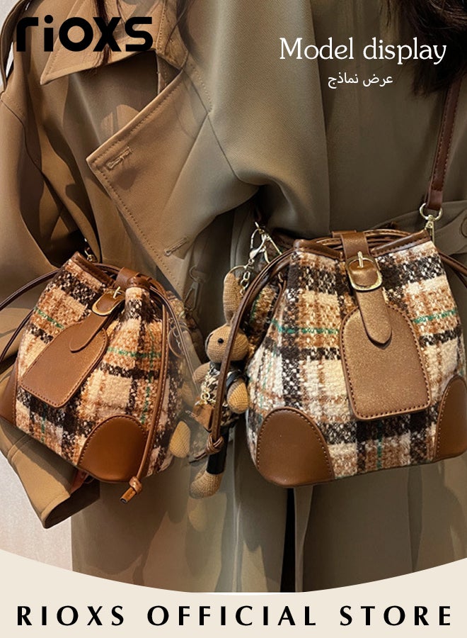 Women's Fashion Tote Shoulder Bag Lightweight Crossbody Bag Small Trendy Design Retro Bucket Bag