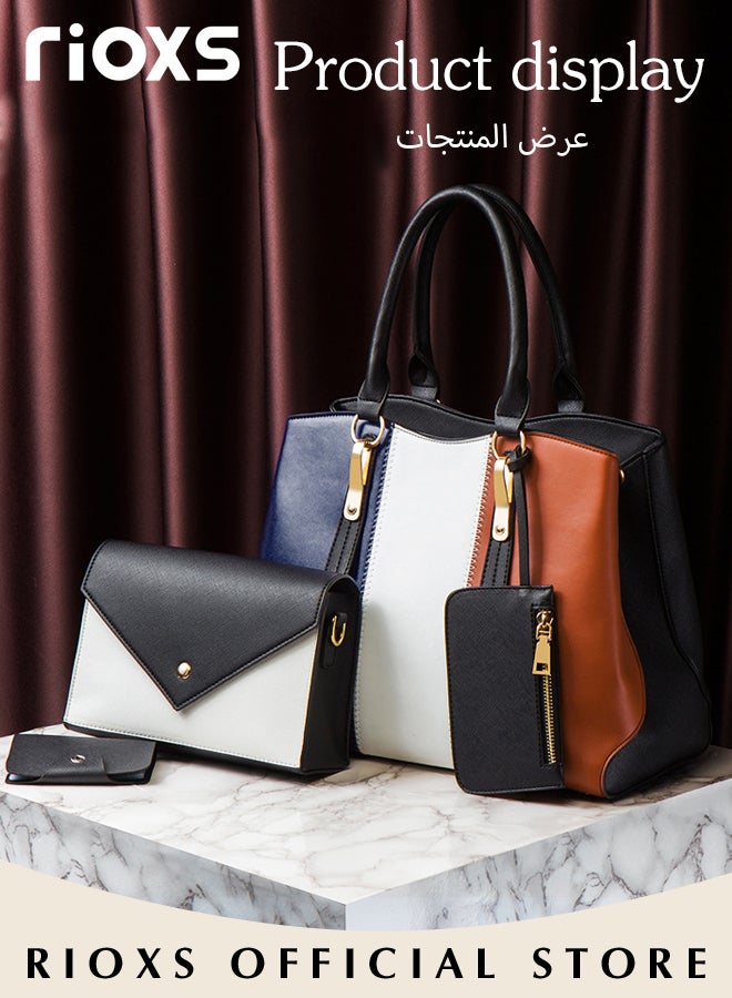 4 pcs Women Fashion Bags Large Capacity Satchel Purses and Handbags for Women Colour Clash Shoulder Tote Bags and Wallets