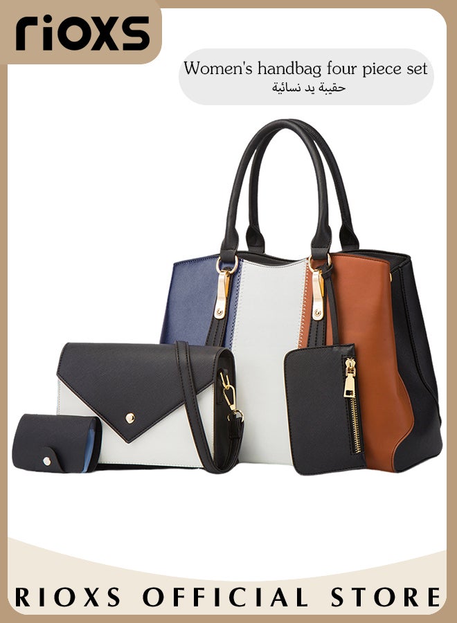 4 pcs Women Fashion Bags Large Capacity Satchel Purses and Handbags for Women Colour Clash Shoulder Tote Bags and Wallets