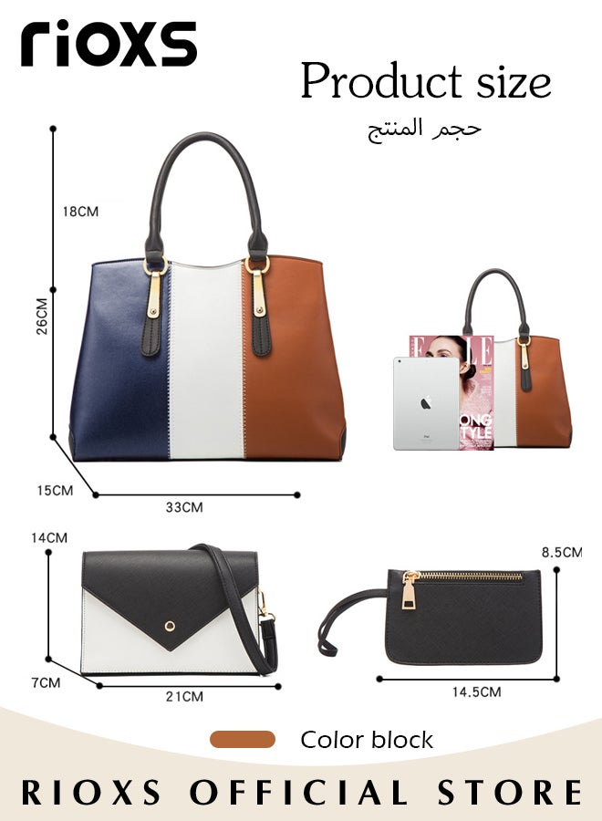 4 pcs Women Fashion Bags Large Capacity Satchel Purses and Handbags for Women Colour Clash Shoulder Tote Bags and Wallets