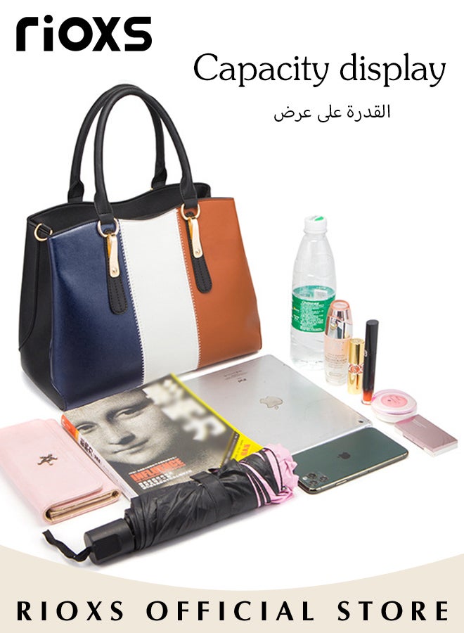 4 pcs Women Fashion Bags Large Capacity Satchel Purses and Handbags for Women Colour Clash Shoulder Tote Bags and Wallets