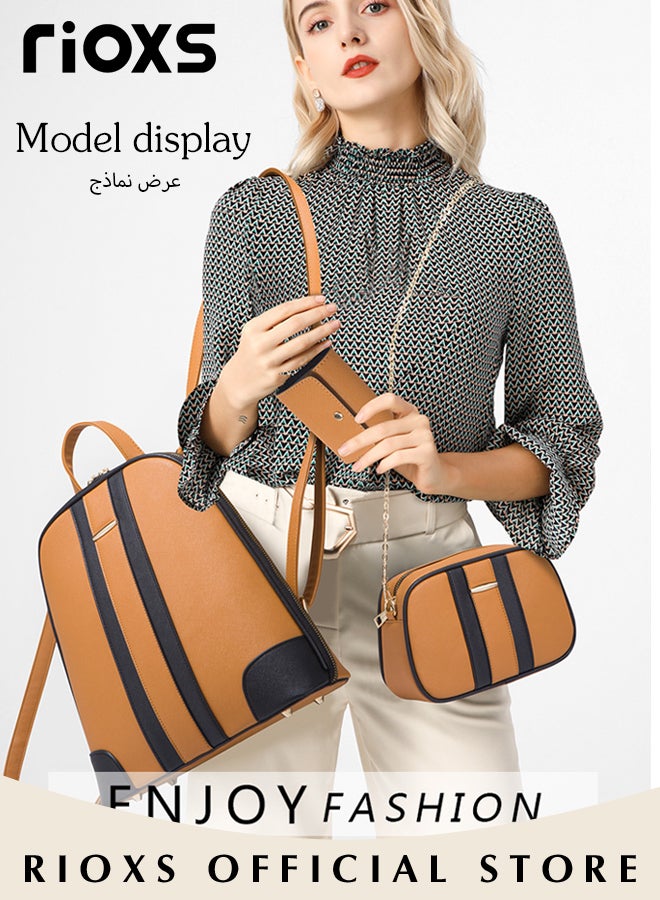 3 pcs Women Fashion Bags Large Capacity Shoulder Backpack and Handbags for Women Fashion Leather Satchel Purses, Women's PU Leather Handbag Combo