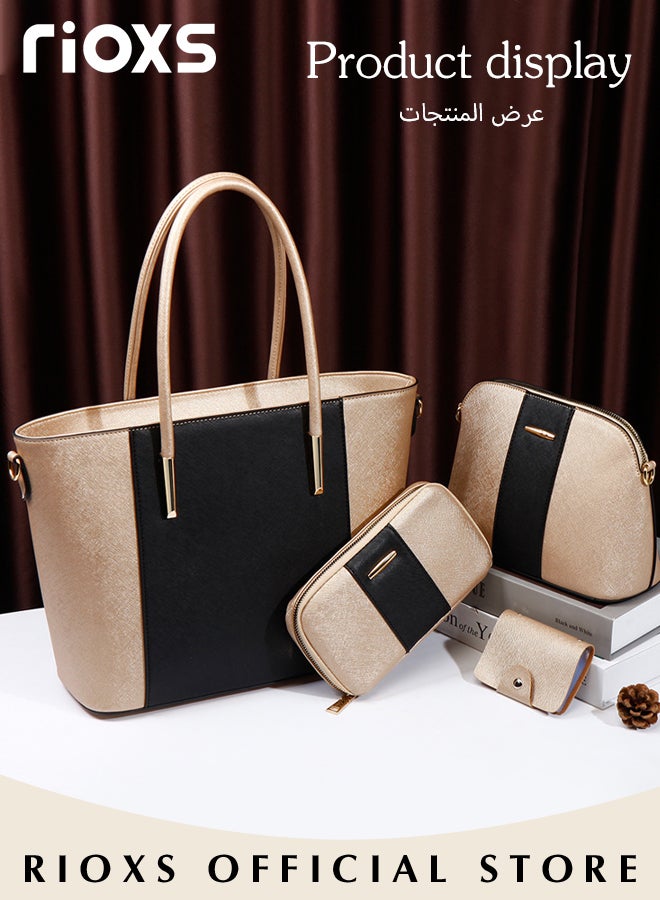 4 Pcs Women Fashion Bags Large Capacity Satchel Purses and Handbags for Women Colour Clash Shoulder Tote Bags and Wallets, Youth Womens Purses and Handbags Set Tote Handbag Satchel Shoulder Bag Purse​