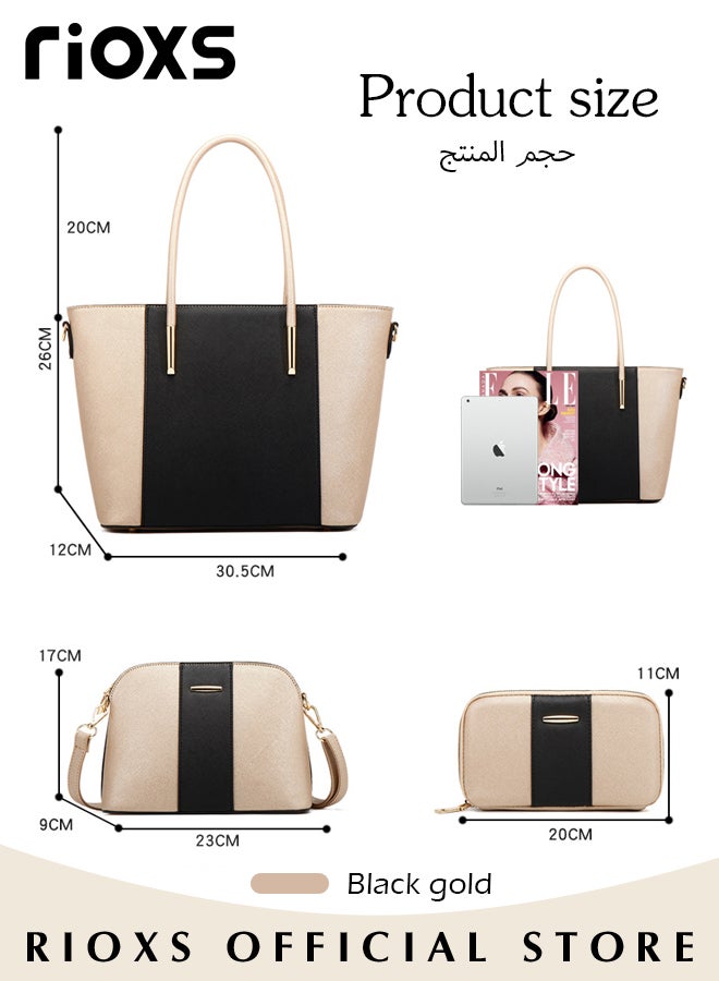 4 Pcs Women Fashion Bags Large Capacity Satchel Purses and Handbags for Women Colour Clash Shoulder Tote Bags and Wallets, Youth Womens Purses and Handbags Set Tote Handbag Satchel Shoulder Bag Purse​