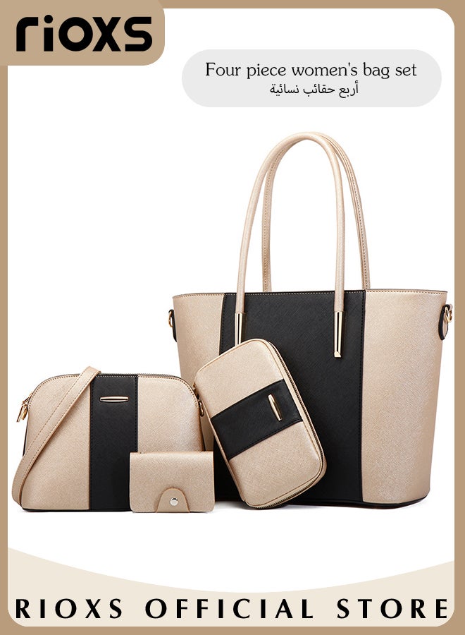 4 Pcs Women Fashion Bags Large Capacity Satchel Purses and Handbags for Women Colour Clash Shoulder Tote Bags and Wallets, Youth Womens Purses and Handbags Set Tote Handbag Satchel Shoulder Bag Purse​