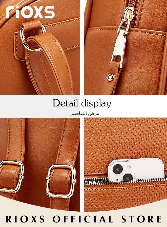 3PCS Fashionable Bags Set, Large Capacity Shoulder Backpack and Handbags for Women, Classic Versatile Leather Backpack, Handbag and Wristlet Bag, Suitable for Dating, Shopping, Working, Traveling and Other Occasions