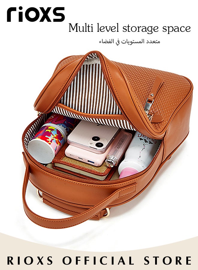 3PCS Fashionable Bags Set, Large Capacity Shoulder Backpack and Handbags for Women, Classic Versatile Leather Backpack, Handbag and Wristlet Bag, Suitable for Dating, Shopping, Working, Traveling and Other Occasions