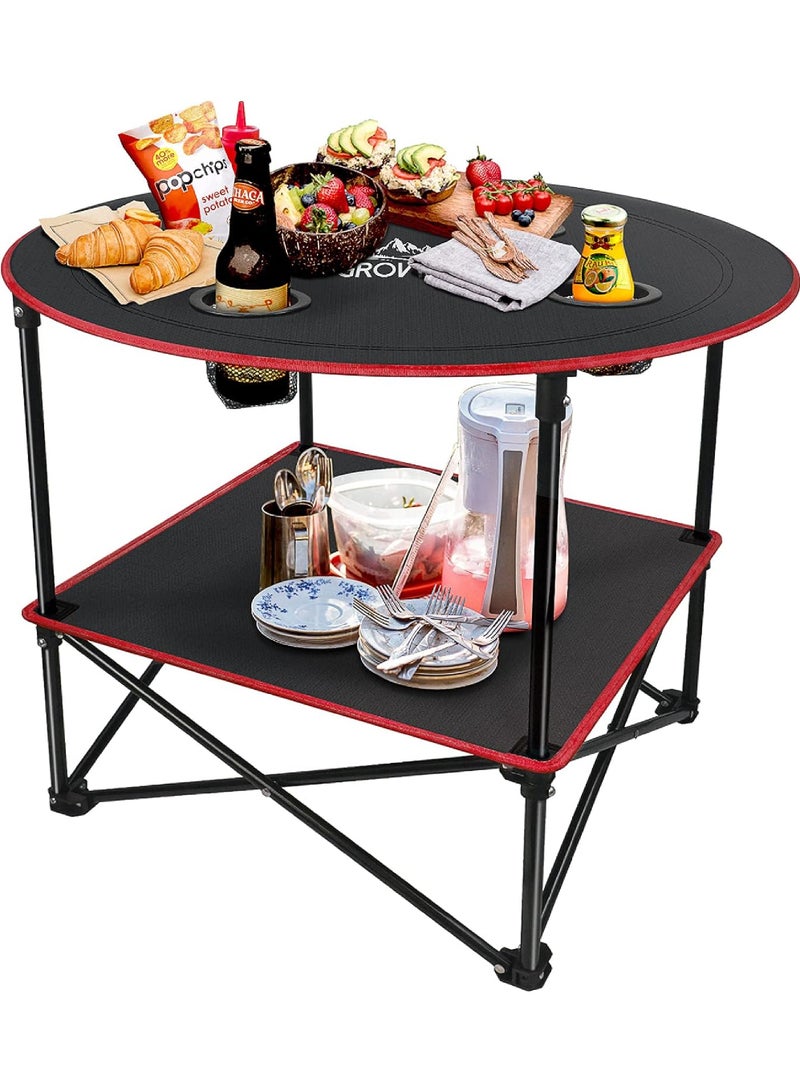 Folding Camping Table Outdoor Portable Lightweight Table with 4 Cup Holders and Carry Bag for Beach Picnic Travel Hiking Fishing
