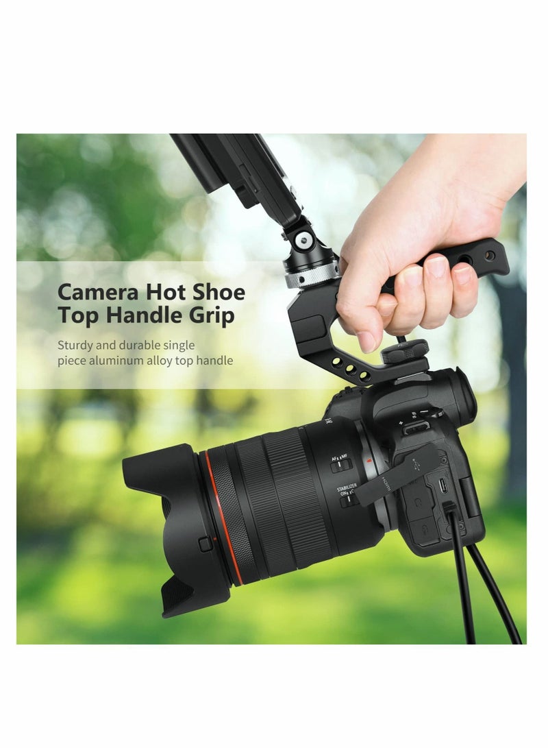 Universal Camera Hot Shoe Top Handle Grip,  Universal Video Stabilizing Rig with 3 Cold Shoe Mounts for DSLR cameras, Fits Microphone, LED Light, Monitor for Low-Angle Shots, Metal - ST28